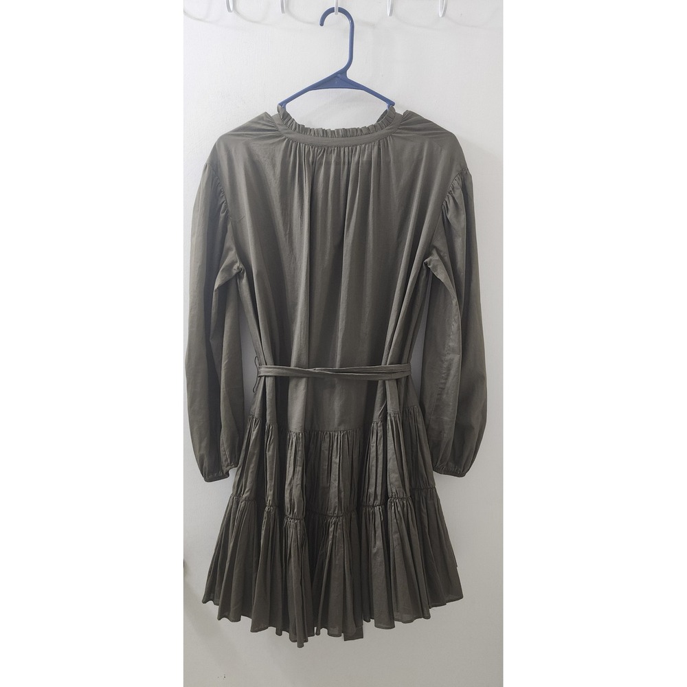 Maje Olive Green Ruffle Tiered Mini Dress Long Sleeve Belted Size 36 US 4 6 - Picture 6 of 8